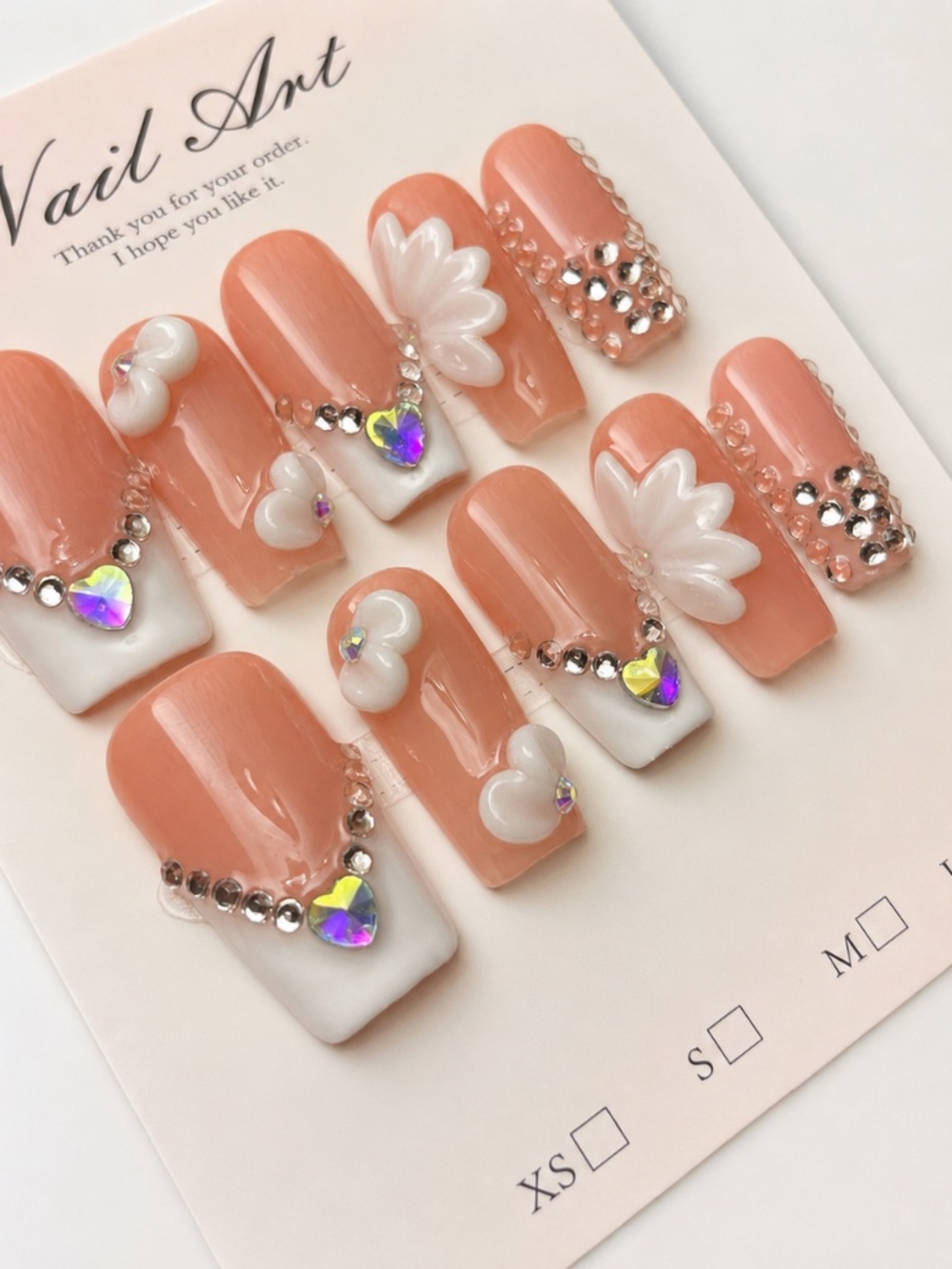 NEW Classic White French Tip 3D Floral Press-On Nails | Long Square | Glam | LG